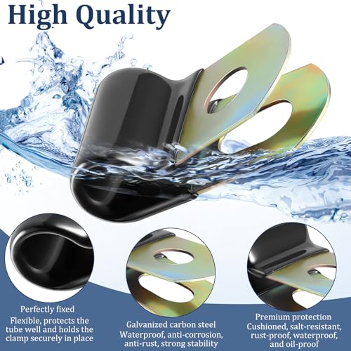 Tandefio 50 Pack Vinyl Coated Cable Clamps Galvanized Steel Cable Metal Wire Rubber Cushioned Insulated Hose Pipe Clamp for Tube Lines Wire Cord Installation(1/4 Inch, 6mm) - size: 1/4 Inch (6mm)