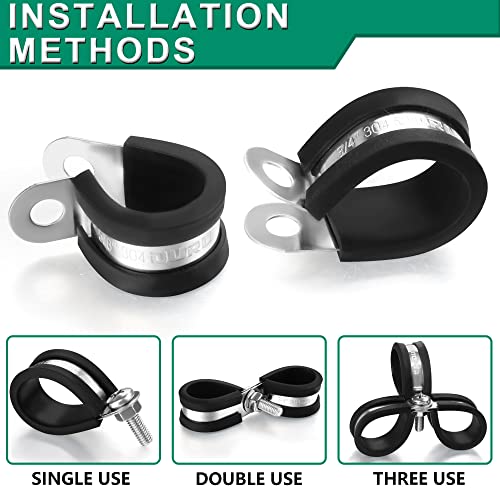 OURU 15pcs 1-1/2 Inch Stainless Steel Cable Clamps,Rubber Coated Cushioned Insulated Cable Clamp,Automotive Cable Wire Clamps,Pipe Clamps,Metal Clamp for Tube,Lines,Wire Cord Installation(Black,38mm) - size: 15pcs - 1-1/2"