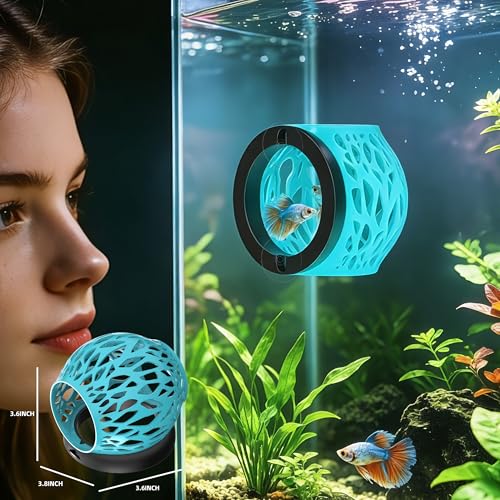 Floating Betta Hideout Cave for Aquarium, Multi-Function Resting Hammock & Shrimp Feeder with Fish Feeding Ring, Betta Fish Tank Accessories, Aquarium Decor & Fish Tank Decor（Ice Blue）