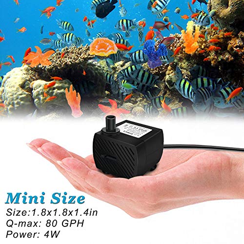 DOMICA (80GPH 4W) Mini Submersible Water Pump with 2.2FT Tube for Pond, Aquariums, Fish Tank, Hydroponics, Tabletop Fountain, Pet Fountain, Indoor or Outdoor Fountain Pump (AC Powered)