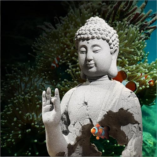 Sandstone Aquarium Buddha Statue - Waterproof Meditating Zen Fish Tank Decor for Freshwater Saltwater Tanks, Feng Shui Ornament for Garden, Desktop, Home Indoor Outdoor Spiritual Accents - size: 6.30"L x 4.92"W x 8.46"H