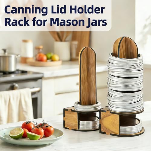 Mason Jar Lid Organizers Inside Cabinet, 2 Pack Wooden Canning Lid Rack Holder for Kitchen Organization and Storage, Regular and Wide Mouth