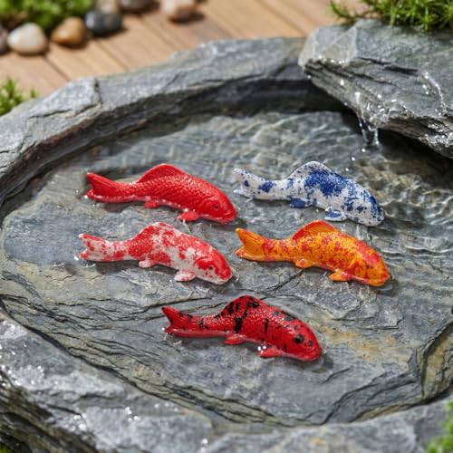 Veemoon 5 Pcs Resin Fake Fish, 2.16 Inch Mini Aquarium Ornament, Artificial Goldfish Figurines Decor Glass Terrarium Fish Tank Ocean Landscape