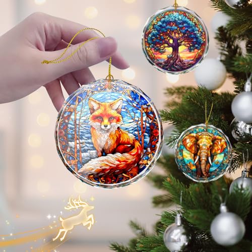 Fox Stained Glass Ornament - Christmas Tree Decor, Fox Ornaments for Christmas Tree, Gift Exchange - color: Fox