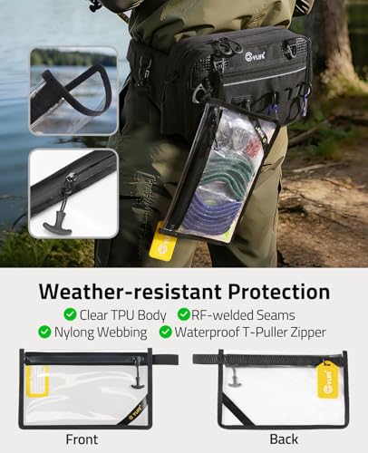 CVLIFE Fishing Tackle Bag Waist Pack with Rod Holder, Water Resistant Fanny Pack Includes 3600 Tackle Box, Waterproof Pouch & Carabiners, Convertible Sling Bag with Net Holster for Gear - color: Black