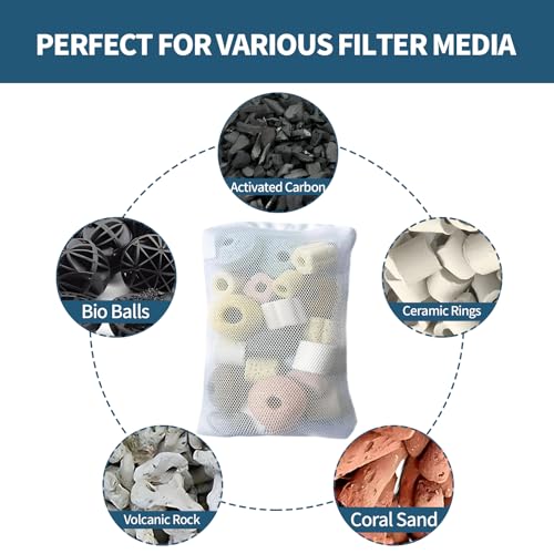 10 Pack 7.8 x 5.9 Inch Media Bags for Aquarium, Aquarium Filter Media Bags with Zipper, Fish Tank Fine Mesh Bag for Carbon, Bio Balls, Ceramic Rings, Volcano Rock(White) - color: White