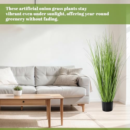 Jexine 2 Pieces Tall Artificial Grass Plant Potted Artificial Greenery Floor Plants Fake Pampas Grass Tall in Pot for Housewarming Gift House Garden Bathroom Lobby Indoor Outdoor (Spring,4 ft) - color: Spring, size: 4 ft