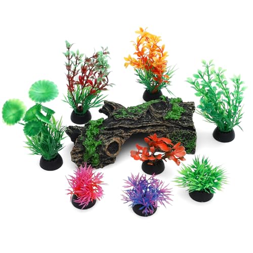 ONEST 9 Pieces Aquarium Decorations Resin Hollow Tree Trunk Ornament Set Fish Tank Artificial Plastic Plants Decorations for Fish Tank - color: 9 Pieces
