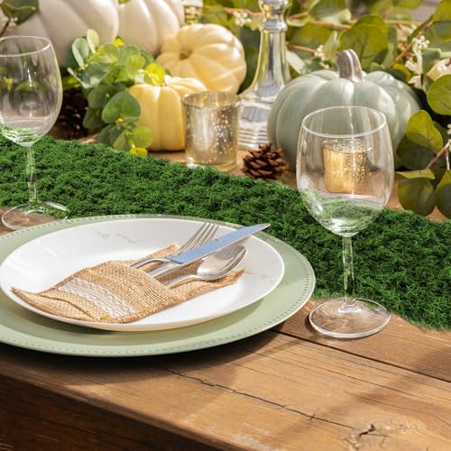 Zeyune 6 Pcs Artificial Moss Table Runner for Wonderland Tea Party Decoration 12 x 71'' Fake Moss Sheet Roll Waterproof for Enchanted Forest Fairy Decor Holiday Garden Wedding Birthday (Green) - color: Green