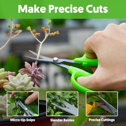 Garden Scissors, 6in Pruning Shears Snips Non-stick Coated Sharp Steel Blades - Gardening Tools Garden Shears for Plants Herb Flowers in Grow Tent and Hydroponics, Curved Blade - style: Curved Blade