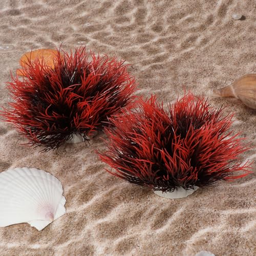 2 Pcs Aquarium Plants Fish Tank Decorations Artificial Fish Tank Plants Plastic Mini Grass Set Natural Style Tanks Accessories (Black Red) - color: Black Red