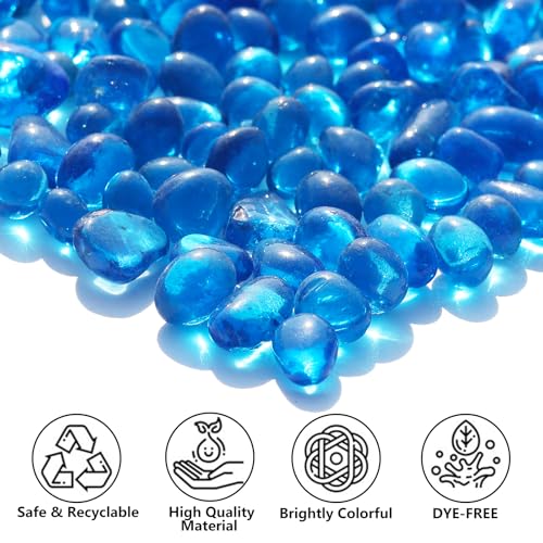 QYGL Sea Glass Stones - Sea Blue Clear Glass Pebbles Gemstones - Perfect for Aquarium Rocks, Fish Tank Gravel, Vase Fillers, DIY Crafts, and Home Decor (0.9LB/14oz) - color: Sea Blue