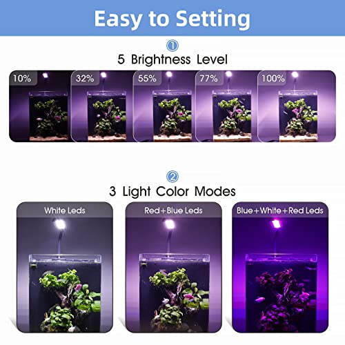 hygger 8-19 Gallon Clip-on Aquarium Light with White Blue Red LEDs Fish Tank Lighting Built-in Timer 5 Brightness Levels 14W - size: 14W