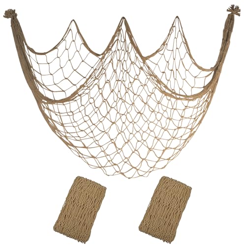 10x5 Feet X-Large Fishing Net Decor for Party - 2 Pack Brown Fish Net Decorations Under The Sea Hawaiian Pirate Beach Party Decorations, 3mm Cotton Fishnet Ocean Nautical Themed Wall Table Decor - color: Caramel, size: X-Large - 2 Pack