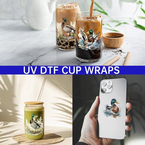 UV DTF Cup Wrap for 16oz Glass, 12 Sheets Watercolor Duck UV DTF Decals, Tumblers, Rub on Transfer Stickers - style: Watercolor Duck