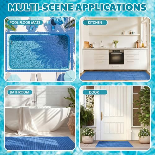 Tondiamo Pool Mat Non Slip Drainage Mats Swimming Pool Floor Deck Mats Rugs PVC Splash Mesh Hollow Doormat Roll for Outdoor Indoor Patio Restaurant Garage Kitchen Bathroom Safety(1.5 x 10 ft,Blue) - color: Blue, size: 120" x 18" (Rectangular)