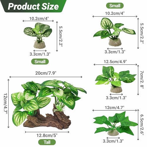 GOZILLA Silk Fish Tank Plants,Reptile Artificial Plant,Reptile Plants for Terrarium,Aquarium Decorations Accessories Set,Resin Driftwood Artificial Silk Aquarium Plant for Fish Tank.(5PCS/B-Set) - color: 5pcs/B-set