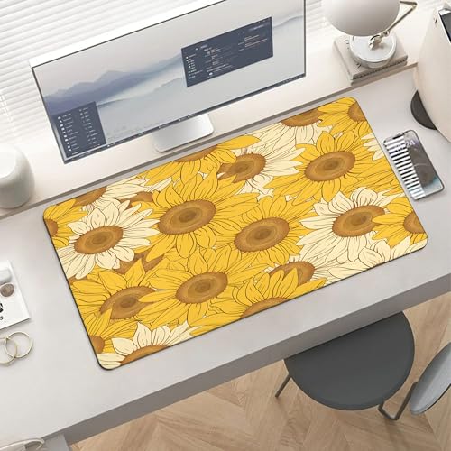 XXL Gaming Mouse Pad Sunflower Vintage Flower XXL Gaming Mouse Pad Large Desk Mat Protector for Desktop, Anti-Slip Rubber Extended Computer Keyboard Mat Writing Pad, 11.8 * 27.5 in,B-1479 - color: B-1479, size: 11.8*27.5 In