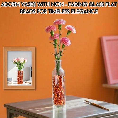 1LB Glass Marbles, Transparent and Smooth Flat Glass Beads for Vases, Mosaic Gem Pebbles for Aquarium Decor, Floral Arrangements, Mancala Stones, Vase Filler and Crafts, Orange - color: Orange