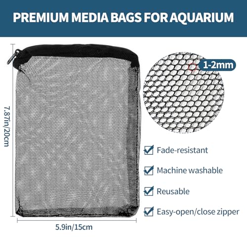 10 Pack 7.8 x 5.9 Inch Media Bags for Aquarium, Aquarium Filter Media Bags with Zipper, Fish Tank Fine Mesh Bag for Carbon, Bio Balls, Ceramic Rings, Volcano Rock (Black) - color: Black