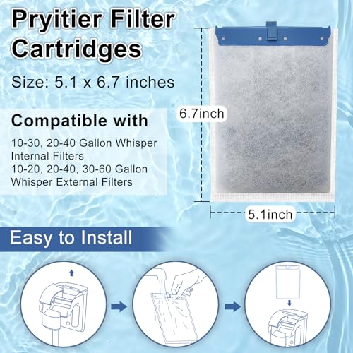 Pryitier 16 Pack Filter Cartridge Compatible with Whisper Filters 20i,40i/IQ20,30,45,60/PF20,30,40,60 and ReptoFilter, Large Aquarium Replacement Filter Cartridges for Fish Tank - size: 16 Pack Large