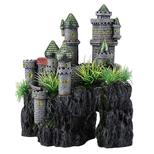 Tnfeeon Castle Aquarium Decoration - Large Resin Castle Decor Mountain View Aquarium Ornament with Fish Hideaway
