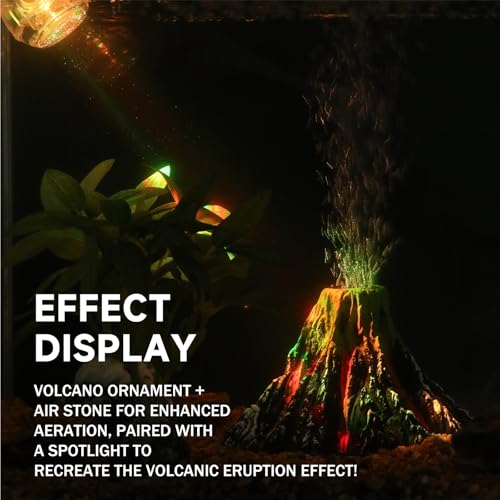 Aquarium Volcano Ornament Kit, Bubbler Decorations for Aquarium, Colorful LED Aquarium Light, Resin Volcano with Air Stone and Airline Tube for Fish Tank Decor and Oxygenation
