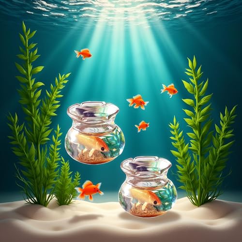 2Pcs Miniature Fish Tank Toy Mini Round Fish Bowls Resin Goldfish Grass for Dollhouse Desktop Craft Project Decor,Mini Fish Bowl,Dollhouse Accessories,Dollhouses Décor