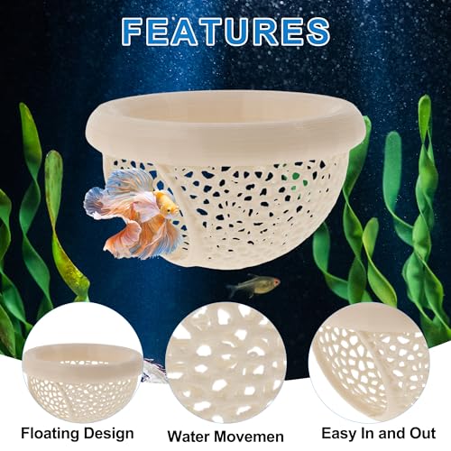 Betta Hideout Cave, Aquarium Floating Betta Hideout, Multi-Functional Betta Fish Hammock, Beige - color: Beige