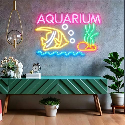 Fish Neon Sign Aquarium LED Light Sign for Wall Decor, Dimmable Tropical Fish Neon light for Bedroom Kids Room fishtank Beach Party Restaurant Ocean Museum Decoration,16.5 * 10.6inch
