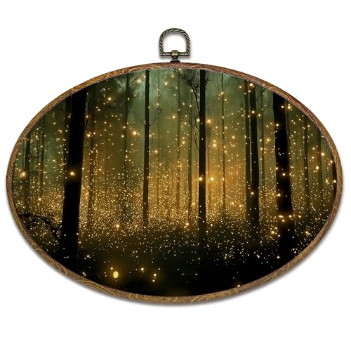 kdqua Enchanted Forest Oval Wall Art Decor, Dark Academia Forest Landscape Canvas Artwork Framed, Mystical Moody Botanical Wall Hanging Decorations for Home Bedroom Living Room, 11.4x8.6 Inch - color: Forest-oval, size: 11.4"L x 8.6"W