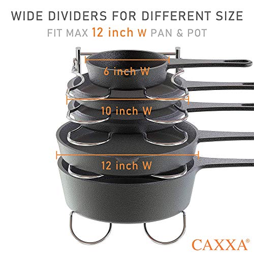 CAXXA Heavy Duty Pan Rack, Pot Lid Rack, Kitchen Cabinet Pantry Cookware Organizer Rack Holder with 5 Adjustable Dividers, Chrome (Pack of 2) - size: 12.8 x 10.4 x 8.9 INCH (Pack of 2)