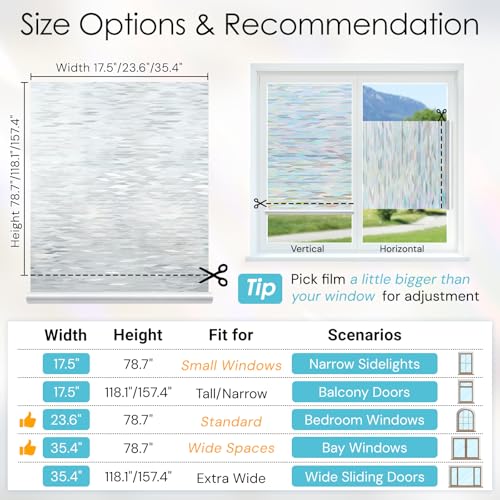 DOWELL Window Privacy Film, Decorative UV Blocking Heat Control Glass Covering for Home Office Rainbow Lines 17.5 x 157.5 inches - color: Rainbow Lines, size: 17.5" X 157.5"