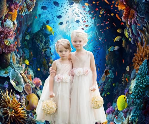 Under The Sea Backdrop 10x8ft Blue Ocean Underwater World Photo Backdrop Tropical Fish Coral Reef Banner for Kids Birthday Theme Party Portrait Decoration Photo Booth Studio Prop - color: Ocean-5