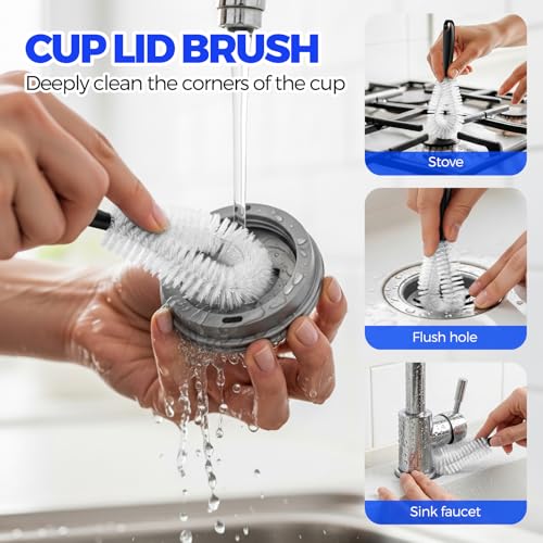 Holikme 4Pack Bottle Brush Set, 14" Long Handle Stainless Steel Bottle Brush, Straw Brushes, Cup Cleaner Brush, 3-in-1 Bottle Cleaning Brush for Water Bottle, Antistatic Lab Brushes, Straws Black - color: Black