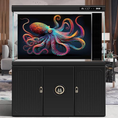 Exquisite Octopus Aquarium Background Abstract Colorful Octopus Terrarium Background Glowing Octopus on Black Background Fish Tank Backdrop Octopus Backdrops Poster Wallpaper Decors Vinyl 24x16in - color: Cartoon Purple, size: 24(W)x16(H)in