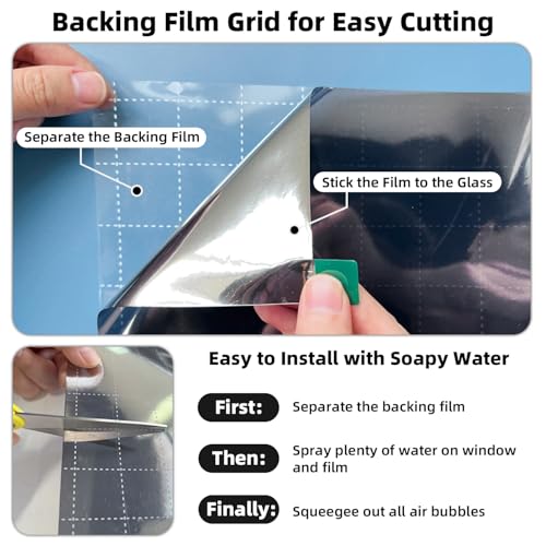 DUOFIRE One Way Window Film Privacy See Out Not in Heat Blocker Window Tint Reflective Windows Tinting Film for Home Static Cling Anti-UV Sun Blocking Windows Covering（Black, 11.8x78.7in） - color: Black-silver, size: 11.8 x 78.7 in