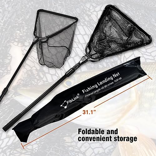 Fiblink Folding Aluminum Fishing Landing Net Fish Net with Extending Telescoping Pole Handle - style: Extend Length: 45-80 Inches