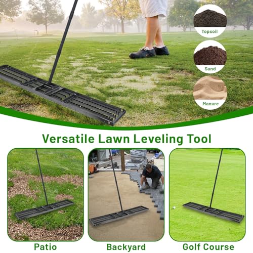 Lawn Leveling Rake 51"x10",Lawn Leveling Tool with 68" Long Adjustable Stainless Steel Handle for Leveling Soil,Grass,Sand or Dirt,Heavy Duty Lawn Leveler for Backyard,Garden,Golf Course,Farm,Pasture - style: 51"x10"