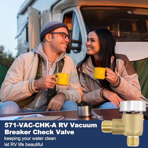RV Vacuum Breaker Check Valve, Replace Leaking Vacuum Breaker on Black Tank Check Valve for RV Camper Trailer Flusher, 571-VAC-CHK-A Brass Breaker to Improve Freshwater