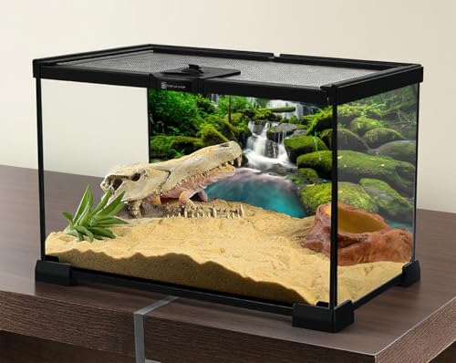 24X12 Inch Tropical Waterfall Vivarium Backdrop - Rainforest Mountain Lake & Lush Tree Reptile Tank Background - Durable Polyester Habitat Decoration - size: 24X12in