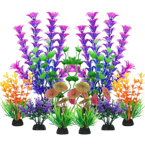 Fish Tank Decorations - 10 Pcs Colorful Aquarium Plants, Plastic Accessories, Mini Plants for Aquarium Decor