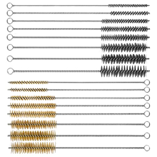 RAWILL 16Pcs Tube Cleaning Brush, Brass Stainless Steel Engine Cleaning Brushes, 12 Inch Long Round Wire Pipe Cleaner for Deep Pipes, Auto Parts, Engine Parts, 8 Sizes - color: 16 PC