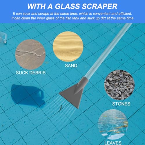 Fish Tank Vacuum Gravel Cleaner Flows Adjustable Fish Tank Siphon with Manual Pump & 3 Different Nozzles Quick & Conveneint Aquarium Water Changer for Home