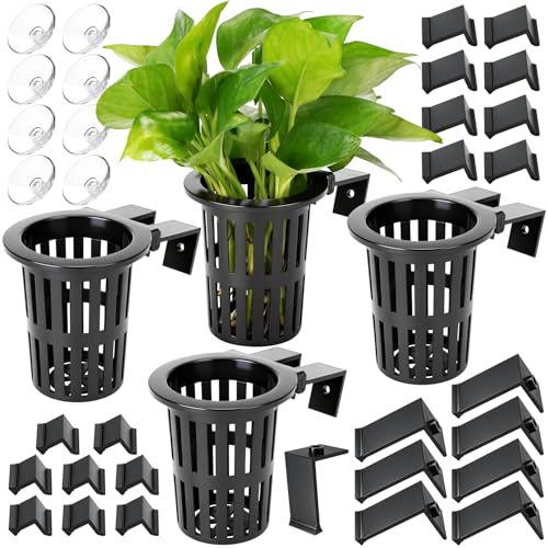 Borlech 2025 New Upgraded Large Aquarium Plant Holder with 1.57-inch Extension Hooks and Suction Cups for Fish Tank Aquaponic Plant Cultivation and Aquascape Accessories Decorations (4 PCS) - color: Black-4 Pieces