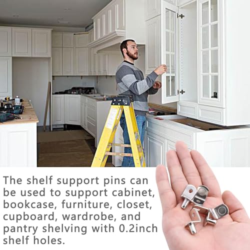 5mm Shelf Support Pegs, Shelf Pegs with Hole, Cabinet Shelf Bracket Pegs, L-Shaped Nickel Plated Shelf Pins Holders for Bookcase Kitchen Closet Shelf Shelves Furniture Cabinet (50, Silver) - size: 50PCS