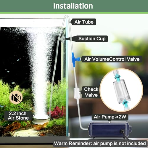 hygger Aquarium Air Stone Nano Bubble Stone Quiet Ultra High Dissolved Oxygen Diffuser Kit Stainless Steel Fish Tank Bubbler Nano Oxygen Air Stone for Aquarium Fish Tank and Hydroponics-2.2inch - size: 2.2inch