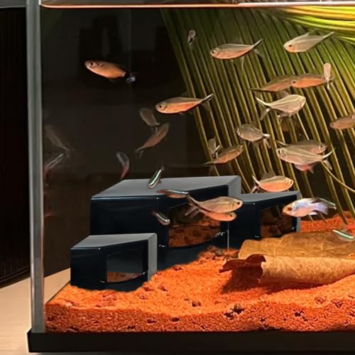 Aquarium Corner Cave Hide – Fish & Shrimp Tank Accessories, Axolotl Hiding Spot, Fish Hiding Cave, Natural Terrarium Decoration for Reptiles & Aquatic Pets - color: Corner Cave Black Medium
