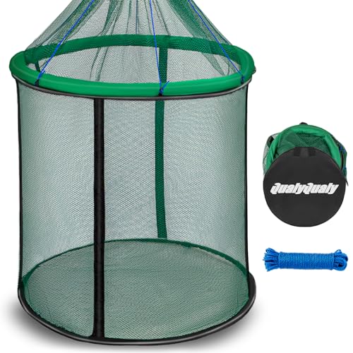 QualyQualy Floating Fish Basket 41/73 Gallons Extra Large for Live Caught, Fully Foldable Fishing Net Holder for Bait Live Well Collapsible Mesh Fishing Holder Cage - color: Green, size: 23.6*23.6*21.6IN (41 GAL)