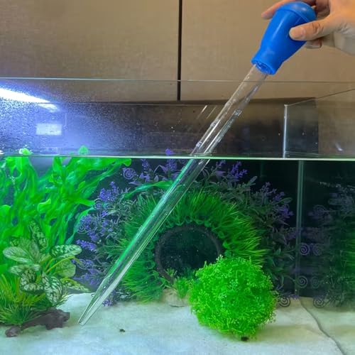 Aquarium Water Changer & Gravel Cleaning Tube, Manual Fish Tank Siphon Vacuum Cleaner with Coral Feeder Dropper, Multipurpose Waste Extractor for Marine Reef & Freshwater Tanks - color: Blue, size: 1PC